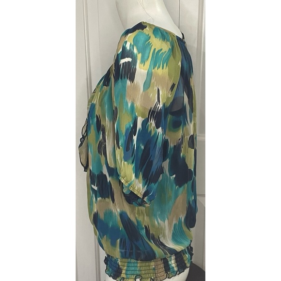 AGB Bouse + Cami Size PL Sheer Multi Colored Short Sleeve Ruffle - Picture 4 of 8